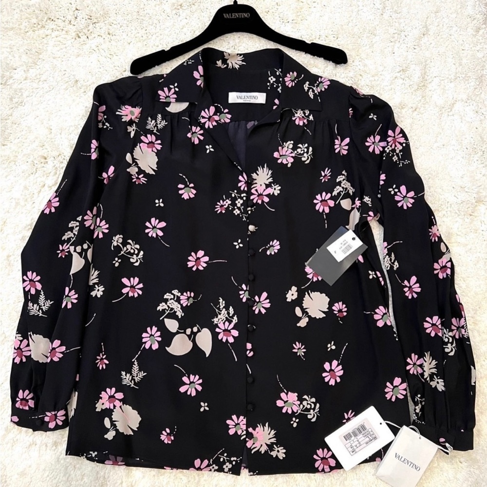 Valentino Long Sleeve Floral Blouse